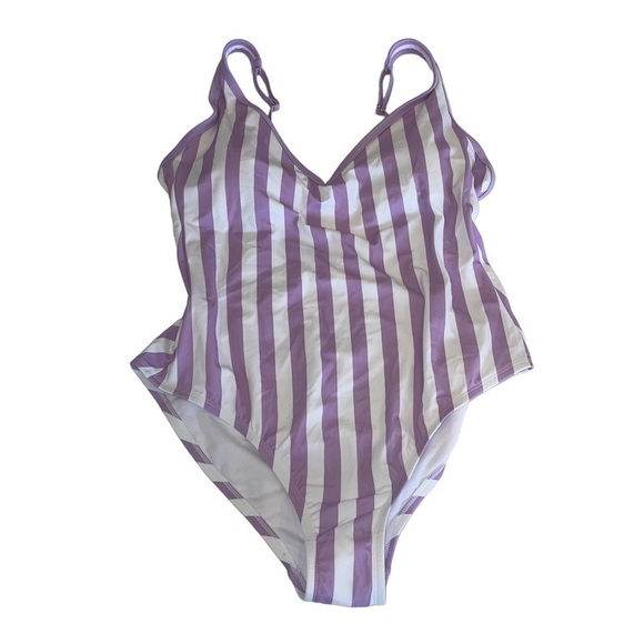 Kona Sol V-Neck StripedOver the Shoulder High Leg One Piece Swimsuit | XL | NWOT - Picture 5 of 7